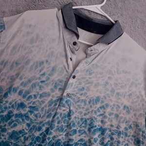 Greyson Polo Shirt Men 2XL XXL Aqua Ombre Geometric Colorful Performance Stretch